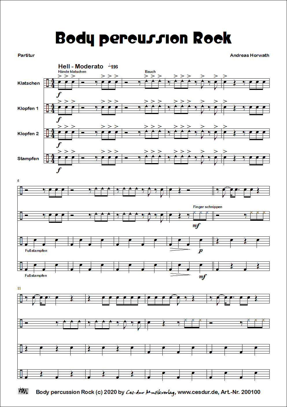 Body percussion Rock Partitur Seite 1